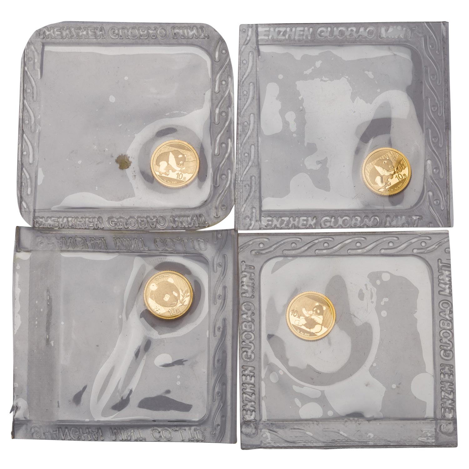 China/GOLD - 4 x 10 Yuan zu je 1 g fein,
