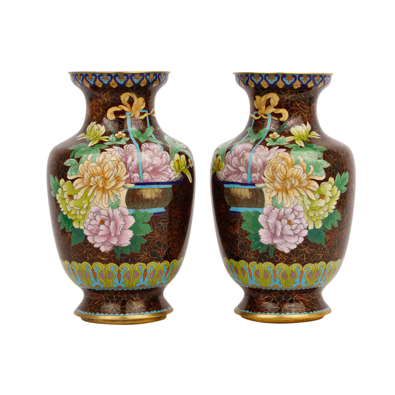 Paar Cloisonné-Vasen. CHINA, 20. Jh.,