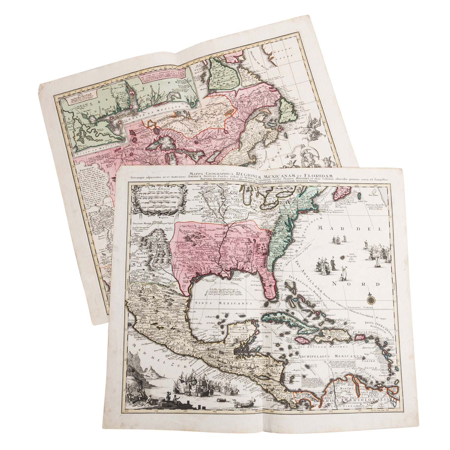 2 historische Kupferstichlandkarten Amerika, 18.Jh. -
