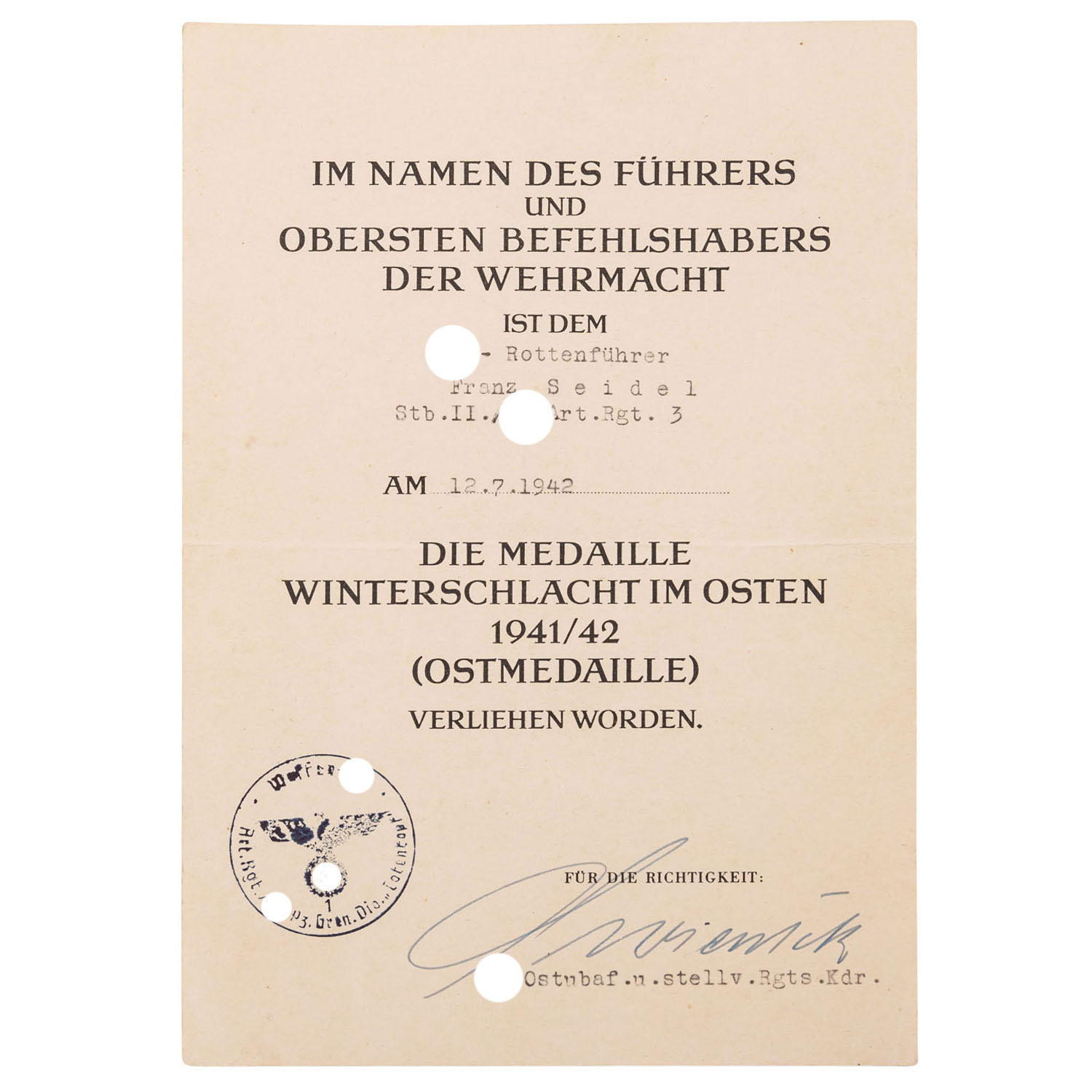 Deutsches Reich 1933-1945 - Verleihungsurkunde