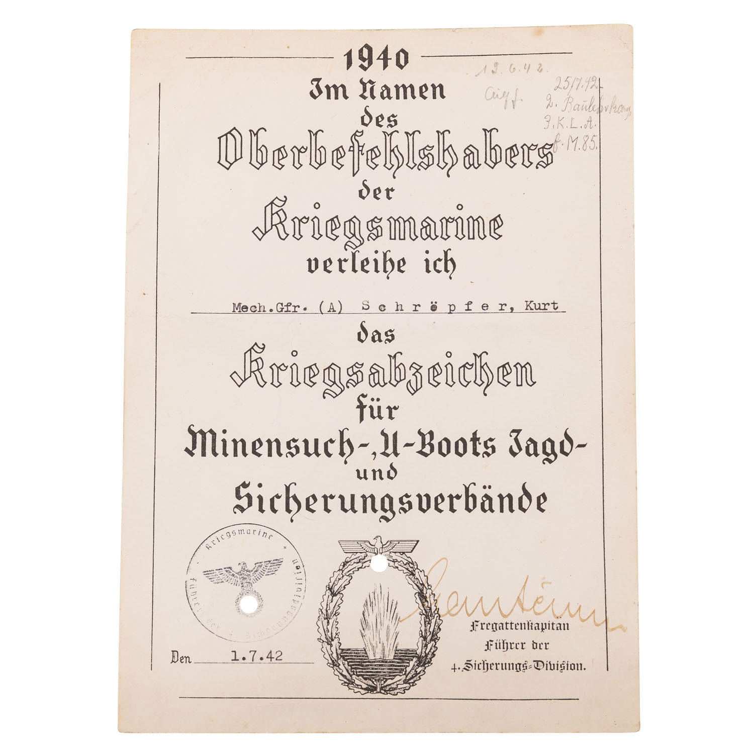 Deutsches Reich 1933-1945 - Verleihungsurkunde der