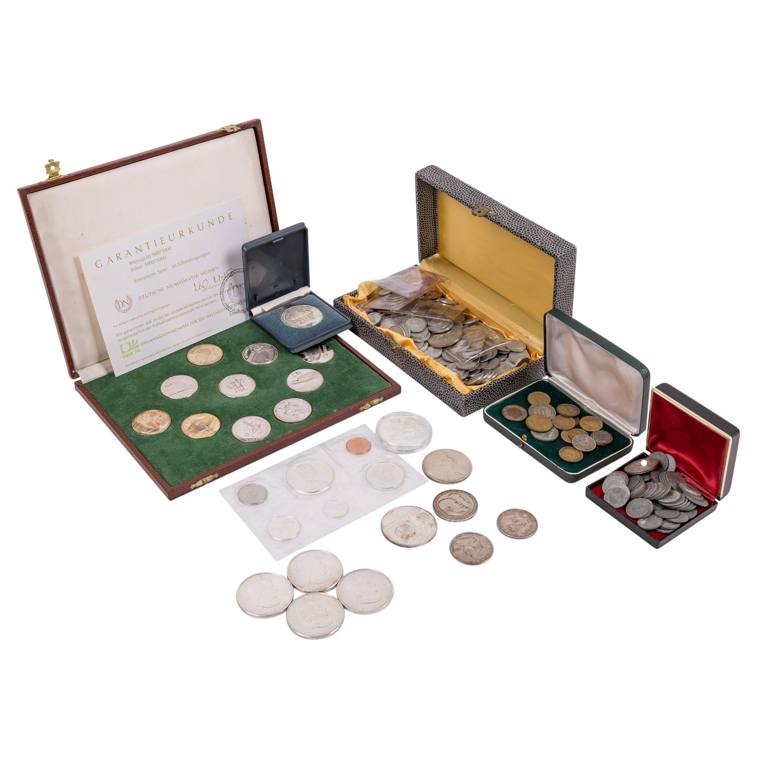Gemischtes Silber-Konvolut mit Münzen und Medaillen.