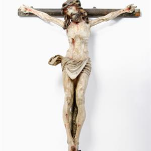 Sargkreuz aus Blech oder Kunststoff mit Jesus-Figur behandelt galv 