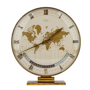 Weiße Holz-Uhr Home mit Weltkartenmotiv 33 x 12 cm Uhr Standuhr Weltkugel Welt 