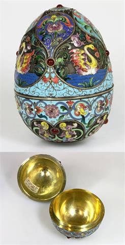 Exzellente FABERGÉ attributierte Deckeldose in Form von einem Ei, RUSSLAND, um 1900