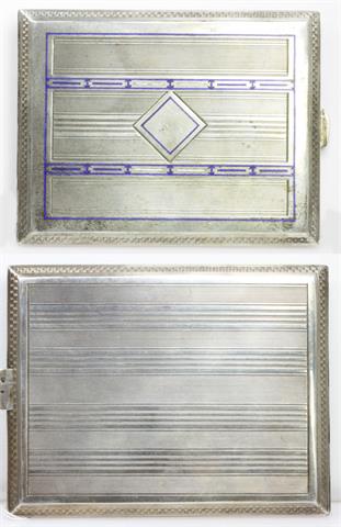 Zigarettenetui, Silber 900 (Wiedehopf), WIEN/Österreich, Anfang 20. Jh., aussen partiell blau-weiß emailliert,