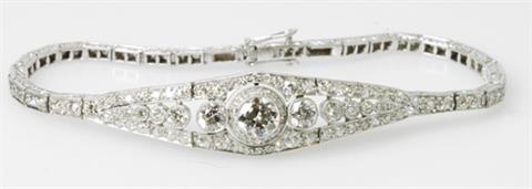 Armband, ART DECO, besetzt m. einem Altschliff-Diamant ca. 0,75ct TW/vsi sowie div. kleinen Altschliff- u. Achtkant-Diamanten