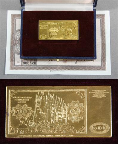 Goldbarren - 45 Gramm Feingold, Motov 500 DM Schein,