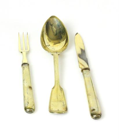 Obstbesteck für 6 Personen (6x Messer, 6x Gabel), Silber 800/vergoldet.