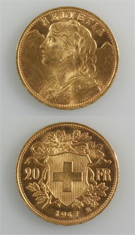 Schweiz - 20 Franken 1947 / Vreneli,