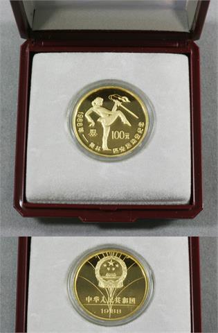 VR China - 100 Yuan 1988, Schwerttanz, Gold,