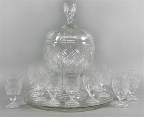 Bowle-Set für 12 Pers., Kristallglas,  deutsch 1920/30er Jahre.
