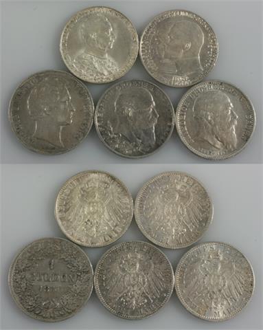 Dt. Kaiserreich - 4 x 2 Mark, dazu Gulden Bayern 1840