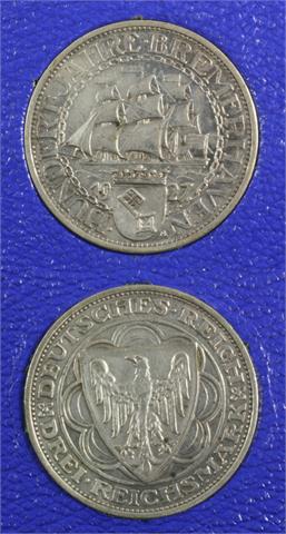 Weimarer Republik - 3 RM 200 Jahre Bremerhaven 1927/A,