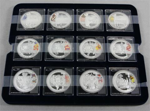 VR China - Olympische Spiele 2008, 12 x 10 Yuan, Silber, proof,