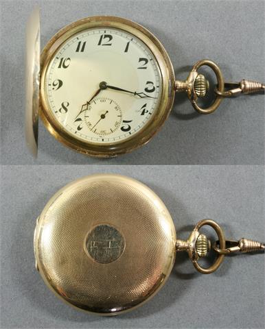 Herrentaschenuhr, arab. Ziffern, mit Doublé  Uhrkette,  um1920.
