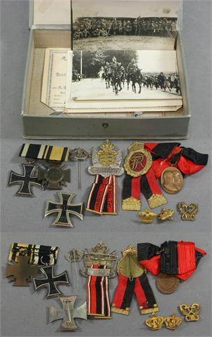 Schatulle 'Kriegserinnerungen' Deutsches Kaiserreich mit diversem Inhalt,