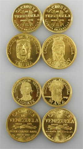 Venezuela - 4 Caciques Medaillen, gesamt ca. 16,7 Gramm Gold rau,