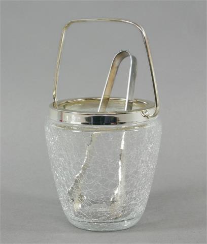 Eiswürfelbehälter mit Zange, WMF u. WILKENS, tlw. versilbert/Glas, 21. Jh.