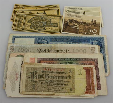 Banknoten - Diverse, überwiegend Reichsmark