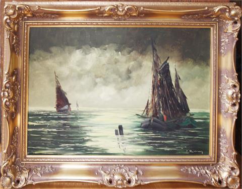 MARINEMALER, 20.JH.: Schiffe auf hoher See vor einem Sturm.