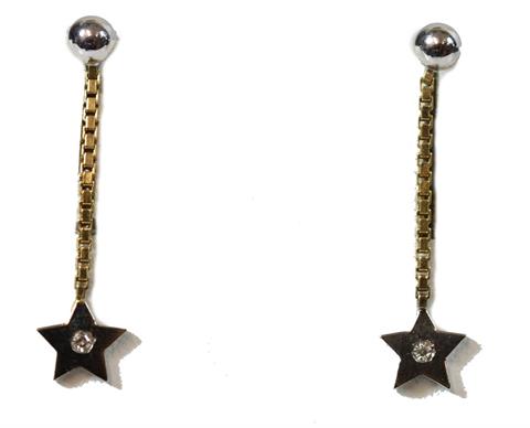 Paar Ohrhänger "Sterne", zwei kleine Achtkant-Diamanten zus. ca. 0,02ct.