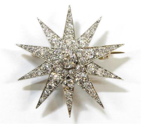 Brosche in Form eines Sterns, besetzt m. Altschlif-Diamanten zus. ca. 2,6cts