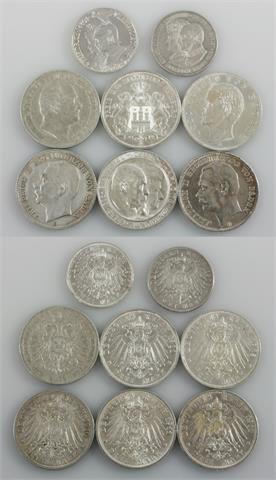 Dt. Kaiserreich - Konvolut von 7 Münzen + Schwarzburg-Rudolstadt Taler 1862,