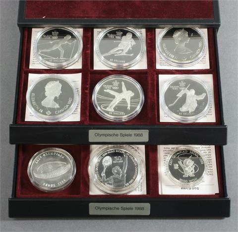 Olympische Spiele - 1988, 24 meist Silbermünzen, u.a. 2 x 5 Yuan VR China,