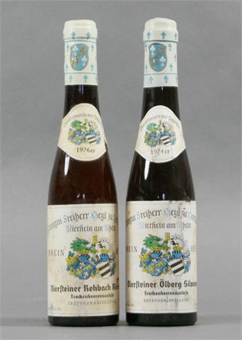2 Flaschen Weingut Freiherr Heyl zu Herrnsheim, Nierstein am Rhein, Rheinhessen, Trockenbeerenauslese, 1974 u. 1976.