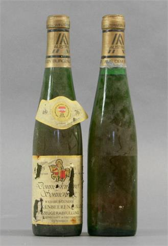 2 Flaschen (davon 1 Flasche ohne Etikett), Donnerskirchner Sonnenberg Weissburgunder Trockenbeerenauslese 1976.