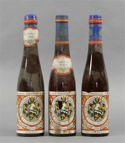 3 Flaschen Freiherr Langenwerth von Simmern Eltville, Hattenheimer Mannberg, Riesling Trockenbeerenauslese, 1971er (2x) und