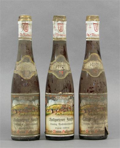 3 Flaschen Hallgartner Jungfer Riesling Trockenbeerenauslese 1959er.