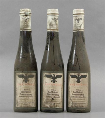 3 Flaschen Hochheimer Domdechaney Rheingau Cabinet Trockenbeerenauslese 1953er