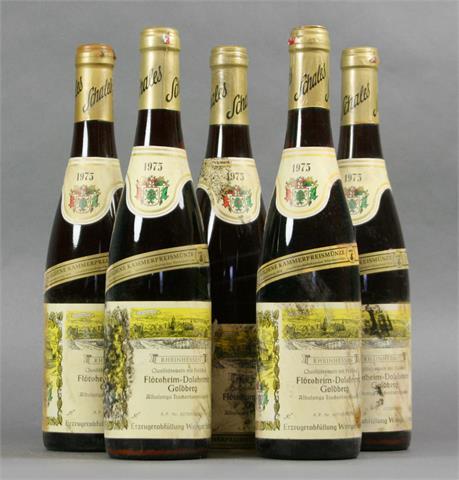 5 Flaschen Weingut Schales Flörsheim-Dalsheimer Goldberg Albalonga Trockenbeerenauslese 1975.