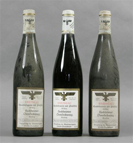 3 Flaschen Verwaltung der Staatsweingüter Eltville Hochheimer Domdechaney Riesling Trockenbeerenauslese 1979er.