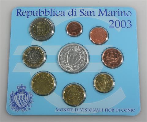 San Marino - KM Set 2003, inkl. 5 Euro, Ettikettenbeklebung.