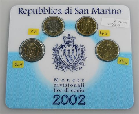 San Marino - KM Set 2002, 20 Ct. bis 2 Euro, Ettikettenbeklebung.