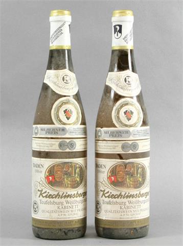 2 Flaschen Kiechlinsberger Baden Teufelsburg Weißburgunder Kabinett 1986er