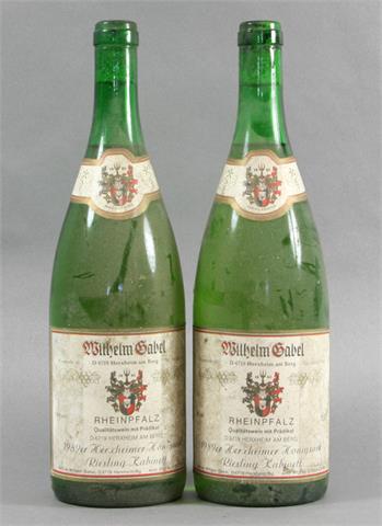 2 Flaschen Rheinpfalz 1989er Hersheimer Honigsack Riesling Kabinett.