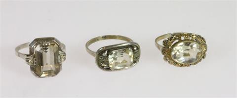 Konvolut: Drei Ringe, Silber, mit Steinbesatz.