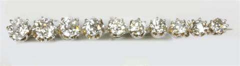 Brosche/Nadel, besetzt m. zehn Altschliff-Diamanten zus. ca. 1,3cts. Hoher Farb- u. Reinheitsgrad.