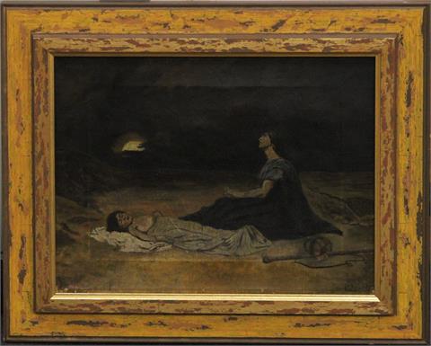 JAUCH, R., "Nächtliche Szene mit Mutter und Kind", um 1900.