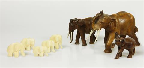 Konvolut: 8 Elefanten, Holz/Elfenbein, 1900-1950