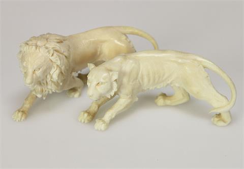 Löwenpaar aus Elfenbein, DEUTSCH, 1900-1950