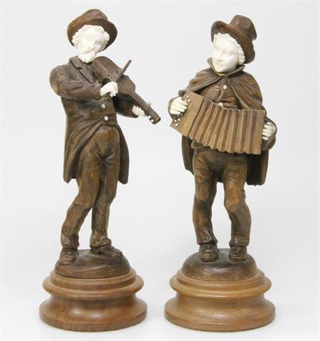 2 Musikanten aus Holz/Elfenbein, um 1900