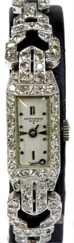 BAUME & MERCIER Damenuhr, 1920/30er Jahre. WG 18K, bes. mit Achtkant-Diamanten.