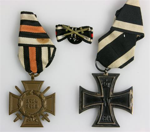 Konvolut: Eisernes Kreuz 2. Klasse 1914 mit Band sowie Ehrenkreuz für Frontkämpfer mit Band