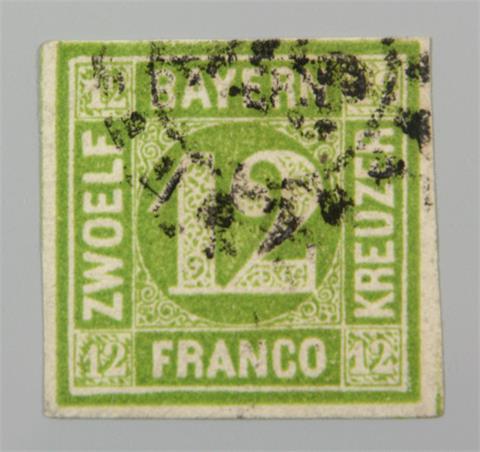 Brfm. Bayern - 1862, 12 Kr. gelbgrün, Mi. Nr. 12, vollrandig,