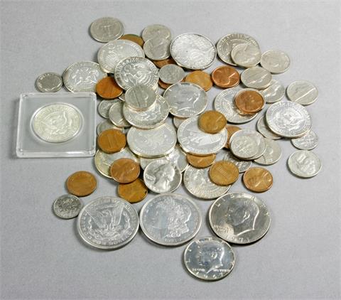 Konvolut - USA: 3 x 1 Dollar, 12 x 1/2 Dollar, Cents, Dimes,